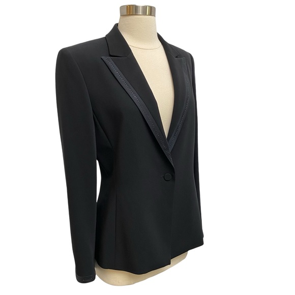 Silk Blazer With Rhinestone & Square Neck Structured Blouse Two Piece Set - Picture 3 of 15